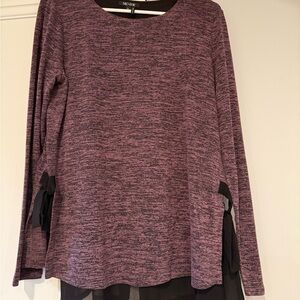 NIC+ZOE Red and Black Asymmetrical Long Sleeve Blouse